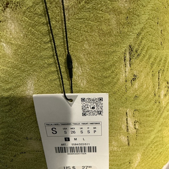 Zara Lime Green Textured Sheer Top Size Small - Picture 7 of 9